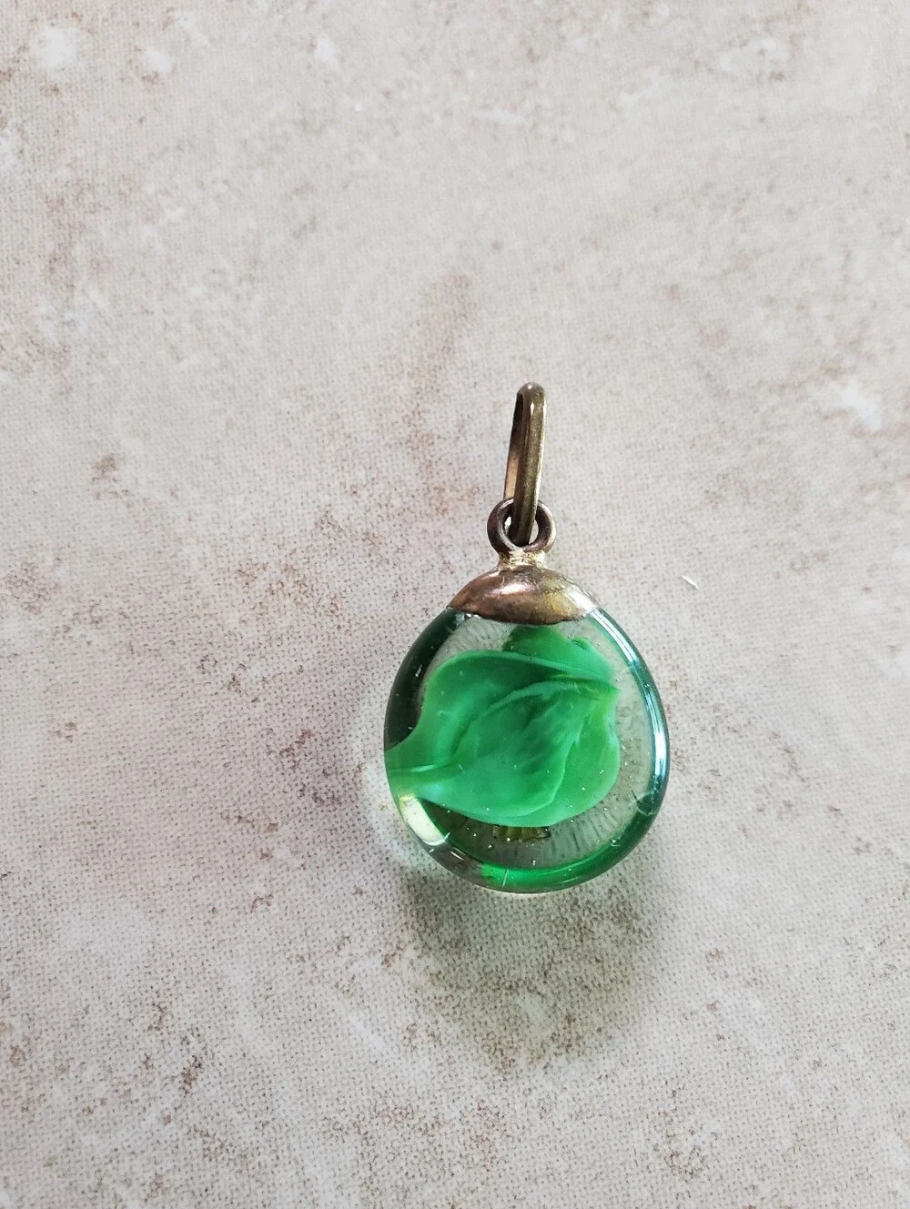 Green Glass Bird Charm Vintage Pendant